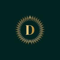 Emblem Letter D Weaving Circle Monogram Graceful Template. Simple Logo Design for Luxury Crest, Royalty, Business Card, Boutique, Hotel, Heraldic. Calligraphic Vintage Border. Vector Illusration