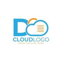 logotipo de tecnología en la nube. letra inicial d con nube y documento por concepto de tecnología. señal meteorológica de software de datos vector