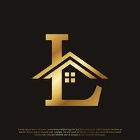 Initial Letter L Home House Golden Logo Design. Real Estate Logo Concept. Vector Illustration