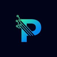 Tech Letter P Logo. Futuristic Vector Logo Template with Green and Blue Gradient Color. Geometric Shape. Usable for Business and Technology Logos.