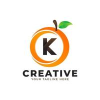Letter K logo in fresh Orange Fruit with Modern Style. Brand Identity Logos Designs Vector Illustration Template