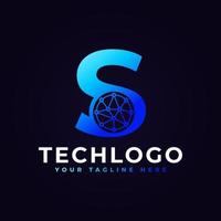 Tech Letter S Logo. Blue Geometric Shape with Dot Circle Connected as Network Logo Vector. Usable for Business and Technology Logos. vector