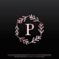 Elegant P Letter Hexagon Floral Logo with Creative Elegant Leaf Monogram Branch Line and Pink Black Color. Usable for Business, Fashion, Cosmetics, Spa, Science, Medical and Nature Logos. vector