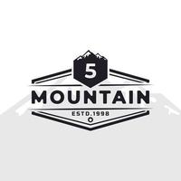 Vintage Emblem Badge Number 5 Mountain Typography Logo for Outdoor Adventure Expedition, Mountains Silhouette Shirt, Print Stamp Design Template Element vector