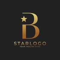 Logotipo abstracto de la estrella inicial de la letra b. oro una letra con combinación de icono de estrella. utilizable para logotipos comerciales y de marca. vector