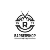 Letter R Vintage Barber Shop Badge and Logo Design Inspiration vector
