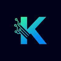 logotipo de la letra k de tecnología. plantilla de logotipo vectorial futurista con color degradado verde y azul. forma geometrica. utilizable para logotipos de negocios y tecnología. vector