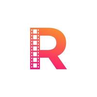 Initial Letter R with Reel Stripes Filmstrip for Film Movie Cinema Production Studio Logo Inspiration vector