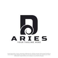 Initial Letter D with Goat Ram Sheep Horn for Aries Logo Design Inspiration. Animal Logo Element Template vector