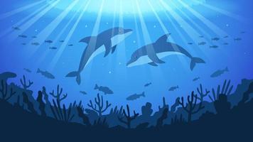 Ocean Background with Dolphin and Coral Reef vector