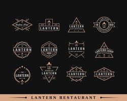 Set of Classic Vintage Retro Label Badge for Lantern Post Street Lamp with Fork Restaurant Logo Design Inspiration vector