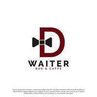 Initial Letter D Waiter Bow Tie Hotel Restaurant Logo Design. Waitress Vector Logo Template.