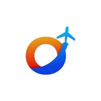 Initial Letter O Travel with Airplane Flight Logo Design Template Element vector