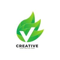 Nature Green Leaf Letter V Logo Design. monogram logo. Green Leaves Alphabet Icon. Usable for Business, Science, Healthcare, Medical and Nature Logos.Flat Vector Logo Design Template Element. Eps10