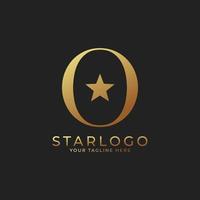 Abstract Initial Letter O Star Logo. Gold A Letter with Star Icon Combination. Usable for Business and Branding Logos. vector