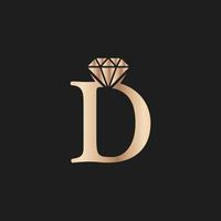 letra dorada lujo d con símbolo de diamante. inspiración de diseño de logotipo de diamante premium