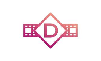 Initial Letter D Square with Reel Stripes Filmstrip for Film Movie Cinema Production Studio Logo Inspiration vector
