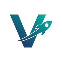 Letter V with Rocket Up and Swoosh Logo Design. Creative Letter Mark Suitable for Company Brand Identity, Travel, Start up, Logistic, Business Logo Template vector