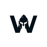 logotipo espartano. letra inicial w para vector de diseño de logotipo de casco de guerrero espartano
