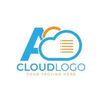 logotipo de tecnología en la nube. letra inicial a con nube y documento para el concepto de tecnología. señal meteorológica de software de datos vector