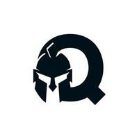 Spartan Logo. Initial Letter Q for Spartan Warrior Helmet Logo Design Vector