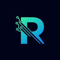 Tech Letter R Logo. Futuristic Vector Logo Template with Green and Blue Gradient Color. Geometric Shape. Usable for Business and Technology Logos.