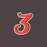 Retro Number 3 Logo in Vintage Western Style with Double Layer. Usable for Vector Font, Labels, Posters etc