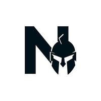 Spartan Logo. Initial Letter N for Spartan Warrior Helmet Logo Design Vector