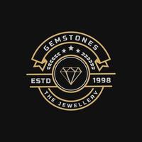 Vintage Retro Badge for Luxury Line art Diamond Gem Jewelry Logo Emblem Design Symbol