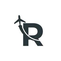 Initial Letter R Travel with Airplane Flight Logo Design Template Element vector