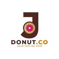 letra inicial j diseño de logotipo de donut dulce. logo para cafeterías, restaurantes, cafeterías, catering. vector