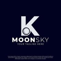 Initial Letter K with Moon Logo Design. White Shape Circle. Usable for Business and Branding Logos vector