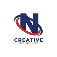 Corporation Letter N Logo With Creative Circle Swoosh Orbit Icon Vector Template Element in Blue and Red Color.