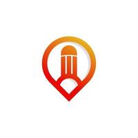 Creative Pin Location Logo. Pencil Combined with Point Map Icon Vector Illustration