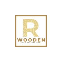 Letter R with Wooden Texture and Square Shape Logo. Usable for Business, Architecture, Real Estate, Construction and Building Logos vector