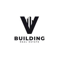Real Estate Icon. Letter V Construction with Diagram Chart Apartment City Building Logo Design Template Element vector