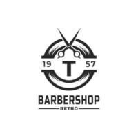 Letter T Vintage Barber Shop Badge and Logo Design Inspiration vector