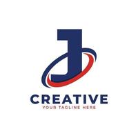 Corporation Letter J Logo With Creative Circle Swoosh Orbit Icon Vector Template Element in Blue and Red Color.