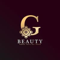 elegante logotipo de lujo g. logotipo del alfabeto floral dorado con hojas de flores. perfecto para moda, joyería, salón de belleza, cosméticos, spa, boutique, boda, sello de carta, logotipo de hotel y restaurante. vector