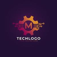 Technology Initial Letter M Gear Logo Design Template Element. vector