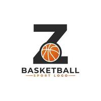 Letter Z with Basket Ball Logo Design. Vector Design Template Elements for Sport Team or Corporate Identity.