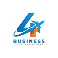 Number 4 with Airplane Logo Design. Suitable for Tour and Travel, Start up, Logistic, Business Logo Template vector