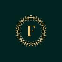 Emblem Letter F Weaving Circle Monogram Graceful Template. Simple Logo Design for Luxury Crest, Royalty, Business Card, Boutique, Hotel, Heraldic. Calligraphic Vintage Border. Vector Illusration