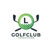 logotipo deportivo de golf. letra l para la plantilla de vector de diseño de logotipo de golf. eps10 vector