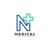 Letter N cross plus logo. Linear Style. Usable for Business, Science, Healthcare, Medical, Hospital and Nature Logos. vector