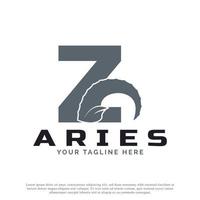 Initial Letter Z with Goat Ram Sheep Horn for Aries Logo Design Inspiration. Animal Logo Element Template vector