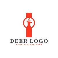 Orange Deer Logo Design. Orange Shape Initial Letter I with Head Deer Silhouette inside. Flat Vector Logo Design Ideas Template Element