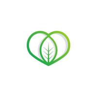 Love Green Leaf Logo. Leaf Combined with Leaf Icon Linear Style Vector Illustration