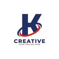 Corporation Letter K Logo With Creative Circle Swoosh Orbit Icon Vector Template Element in Blue and Red Color.