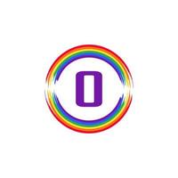 número 0 dentro de la circular coloreada en el diseño del logotipo del cepillo de la bandera del color del arco iris inspiración para el concepto lgbt vector